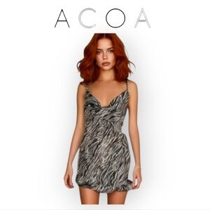 ACOA Zebra Print Mini Dress Small Sleeveless Cowl Neck Cutout Party Cocktail